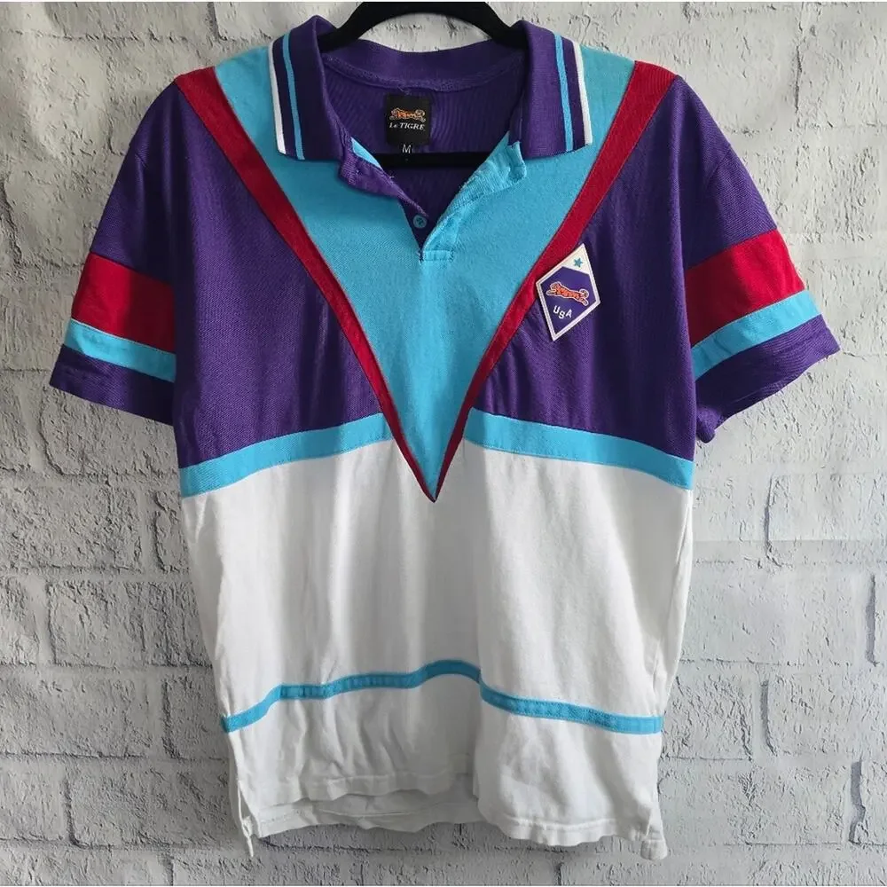 Le Tigre USA Men's Retro Purple And Blue Polo Shirt Medium - Picture 2 of 10